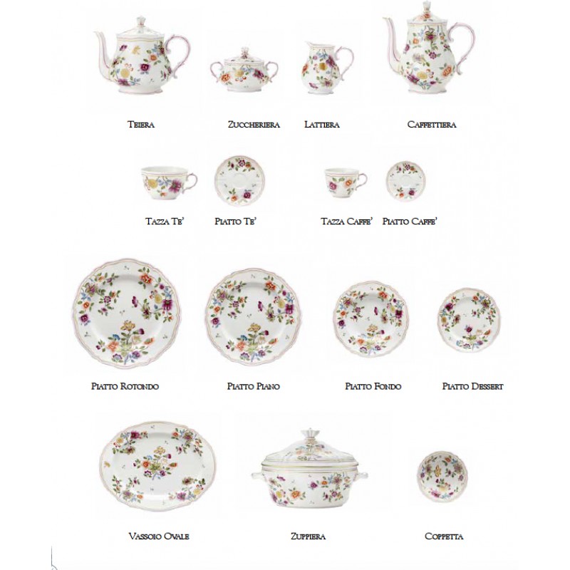 Set De 6 Assiettes Creuses Richard Ginori Granduca Coreana - Diamètre 24 Cm - Porcelaine Italienne Fleurie - Neuf